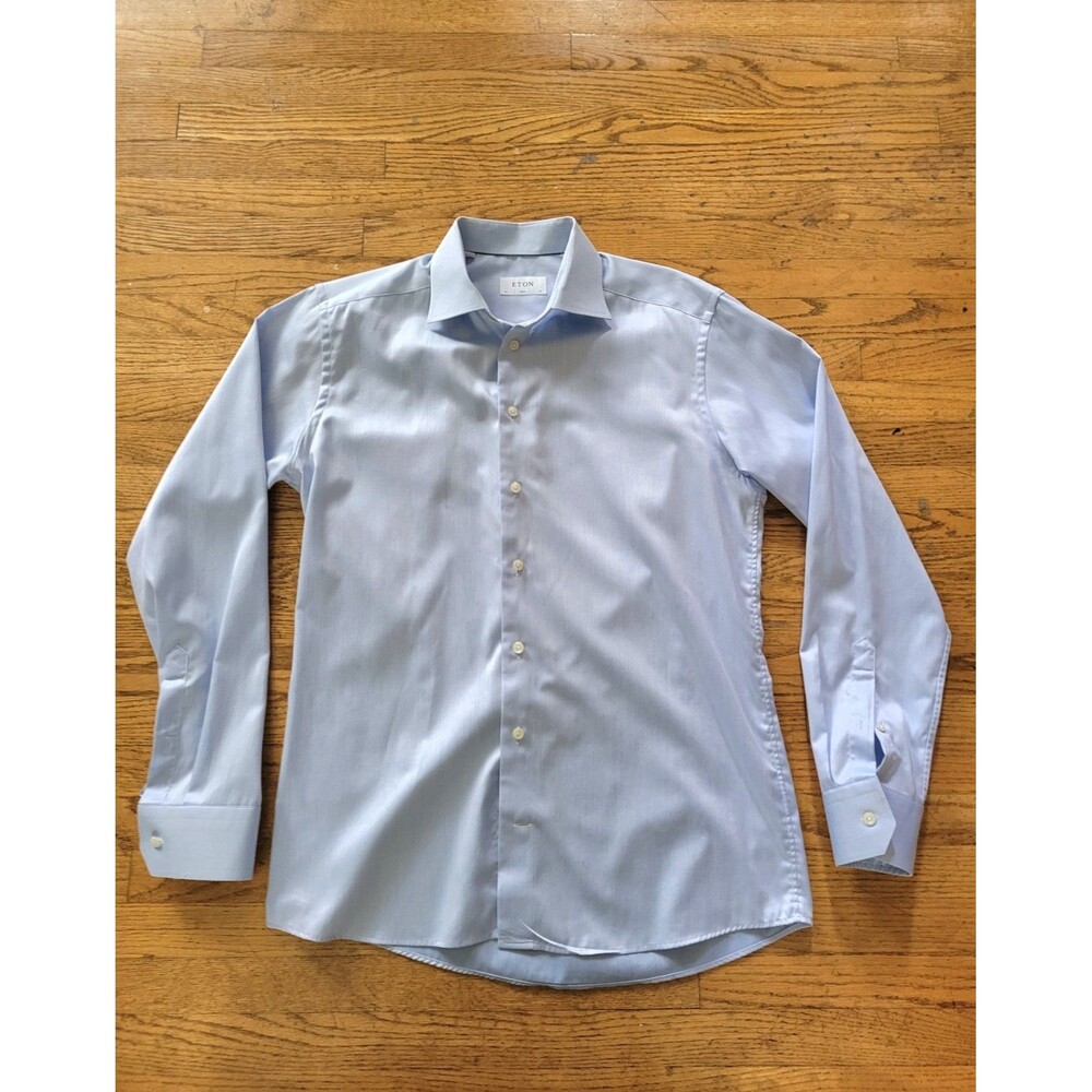 Eton Dress Shirt Mens 41 16 Blue Slim Long Sleeve Button Front Office